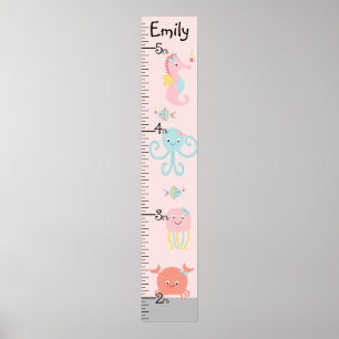 Girly Ocean Life Growth Chart Behielt auf 8x44! Poster