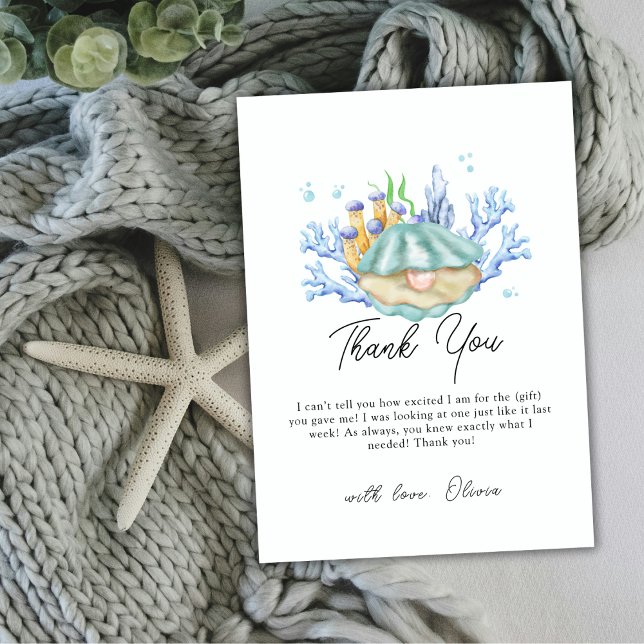 Girly Ocean Pearl unter der Sea Baby Dusche Dankeskarte (Girly Ocean Pearl Under The Sea Baby Shower Thank You Card)