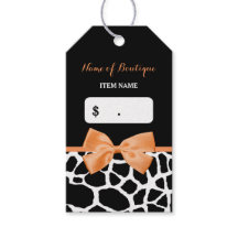 Girly Orange Bow Giraffe Print Boutique Hang Tags