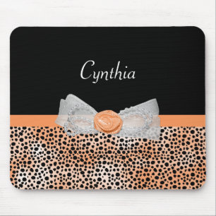 Girly Orange Cheetah Print Niedliche Rose Bow und Mousepad