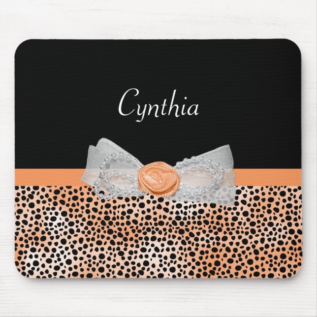 Girly Orange Cheetah Print Niedliche Rose Bow und  Mousepad (Vorne)
