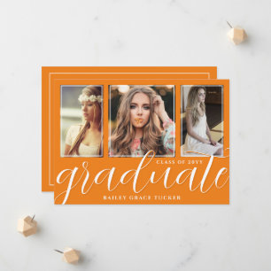 Girly Orange Graduate Script 3-Foto Abschluss Ankündigung