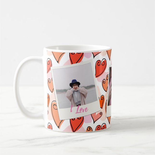 Girly Orange Hearts Niedlich Romantisches Valentin Kaffeetasse (Links)
