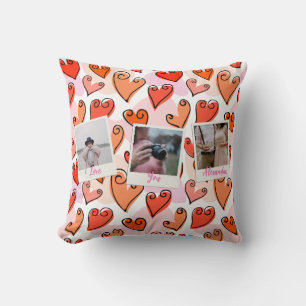 Girly Orange Hearts Niedlich Romantisches Valentin Kissen