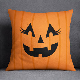 Girly Orange Kürbislaterne Pumpkin Face Halloween Kissen