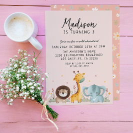 Girly Party Wild Animals Geburtstag Einladung