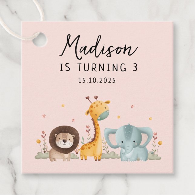Girly Party Wild Animals Geburtstag Geschenkanhänger (Vorderseite)