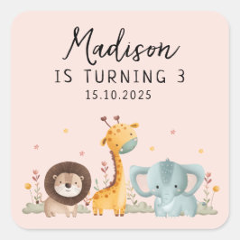 Girly Party Wild Animals Geburtstag Quadratischer Aufkleber