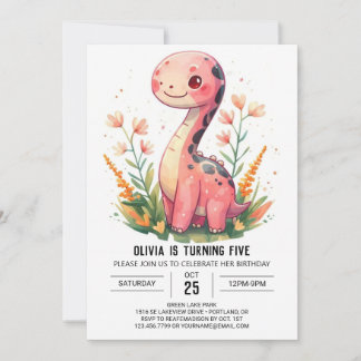 Girly Pastel Digital Dinosaur Girl Geburtstag Einladung