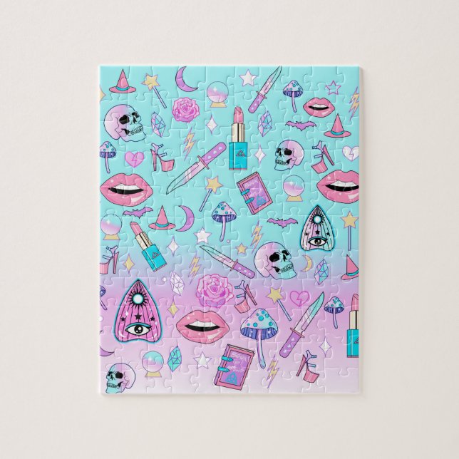 Girly Pastel Goth Witchy Kawaii Niedliches Muster Puzzle (Vertikal)