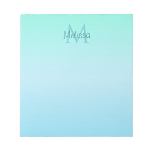 Girly Pastel Green Blue Ombre Monogram Notizblock