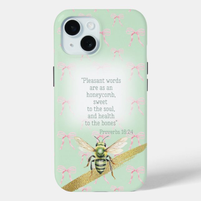 Girly Pastel Green Pink Bow Bible Green Bee Case-Mate iPhone Hülle (Rückseite)