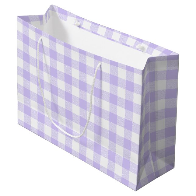 Girly Pastel Lavender Lila Gingham Kariert Große Geschenktüte (Vorderseite Schrägansicht)