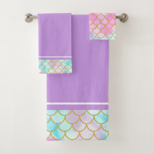 Girly Pastel Ombre Gold Glitzer Mermaid Badhandtuch Set