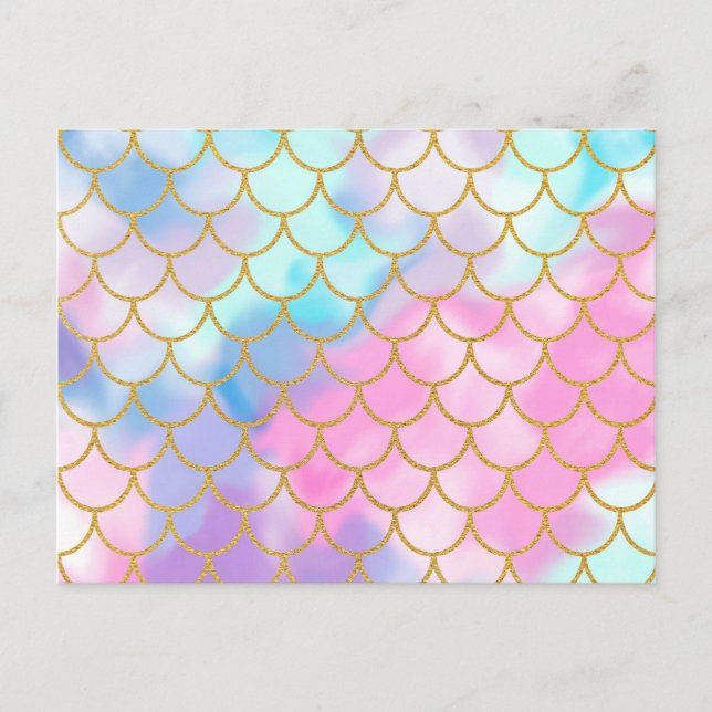 Girly Pastel Ombre Gold Glitzer Mermaid Postkarte (Vorderseite)