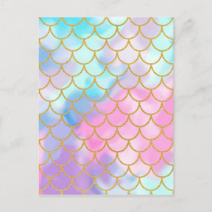 Girly Pastel Ombre Gold Glitzer Mermaid Postkarte