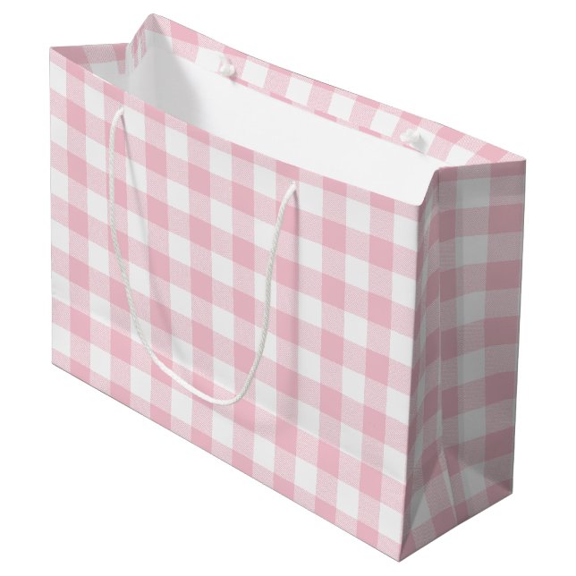 Girly Pastel Pink Gingham Kariert Große Geschenktüte (Vorderseite Schrägansicht)