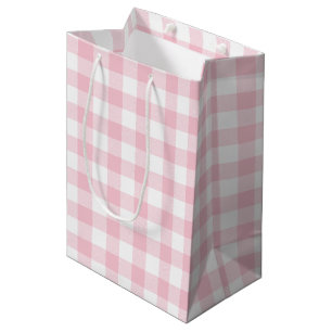 Girly Pastel Pink Gingham Kariert Mittlere Geschenktüte