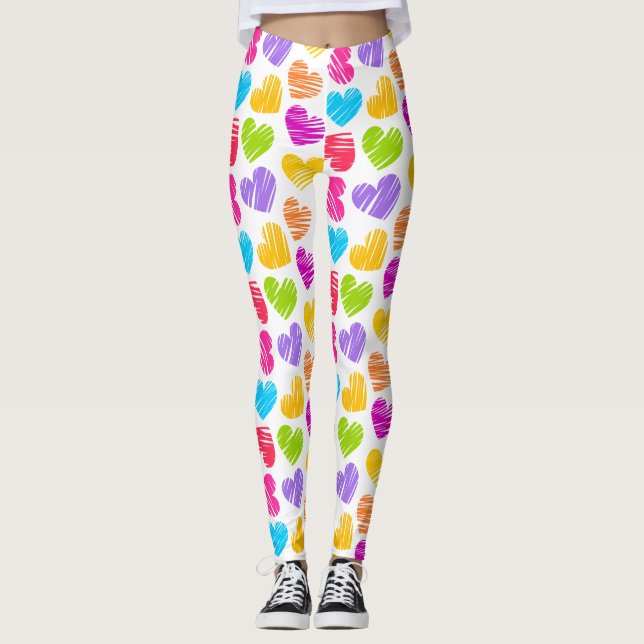 Girly pastellfarbene Liebe Herz Muster Zugsack Leggings (Vorderseite)