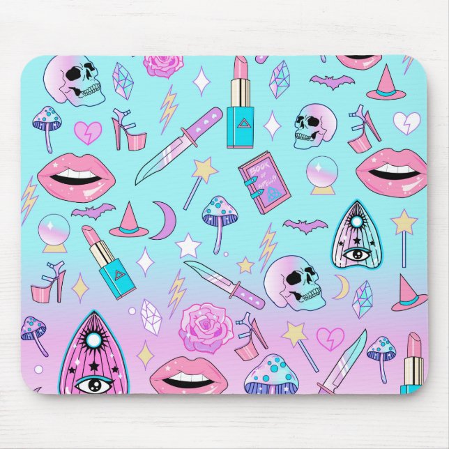 Girly Pastellhexe Goth Muster Mousepad (Vorne)