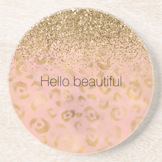 Girly Peach Gold Leopard Glitzer Getränkeuntersetzer (Vorne)