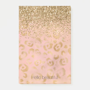 Girly Peach Gold Leopard Glitzer Post-it Klebezettel