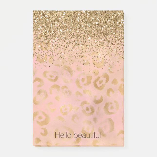 Girly Peach Gold Leopard Glitzer Post-it Klebezettel (Vorderseite)