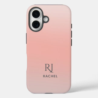 Girly Peach Ombre Personalized Initial Name iPhone 16 Hülle