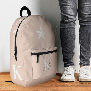 Girly Peach Pink Monogram Stylish Stars School Bedruckter Rucksack