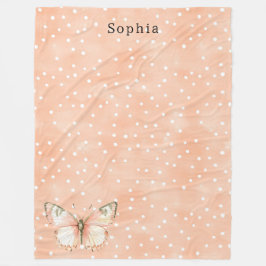 Girly Peach White Dots Butterfly   Fleecedecke