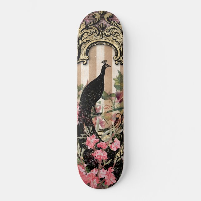 Girly Peacock Pink Französisches Fantasy Skateboar Skateboard (Vorderseite)