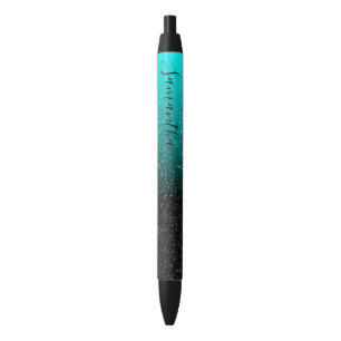 Girly Personalisiert Aqua Black Ombre Glitzer Kugelschreiber