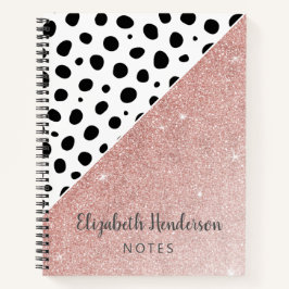 Girly Personalisiert Black Dots Rose Gold Glitzer  Notizbuch