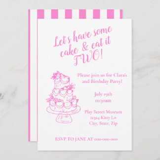 Girly Pink 2nd Birthday Invitation - Cake Theme  Einladung