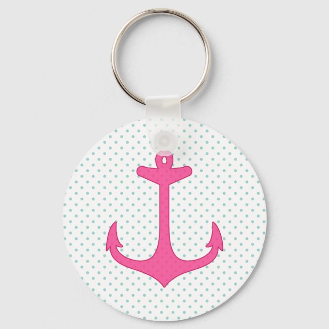 Girly Pink Anchor Polka Dot Nautical Design Schlüsselanhänger (Vorderseite)