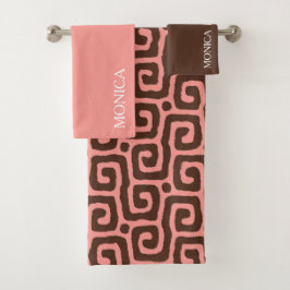girly Pink  and brown Abstract Script Name Towel Badhandtuch Set