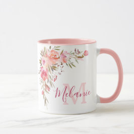 Girly Pink and Coral Rose Name Monogram Tasse