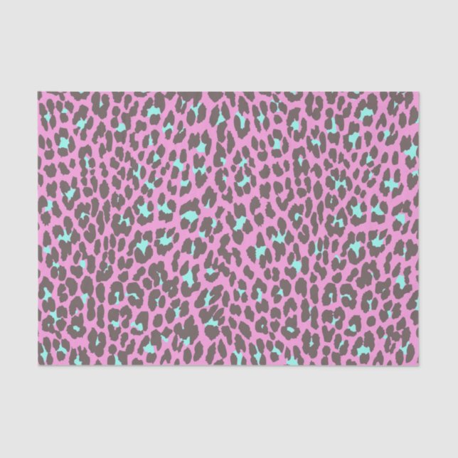 Girly Pink Aqua Black Leopard Tierdruckmuster Seidenpapier (Vorderseite)