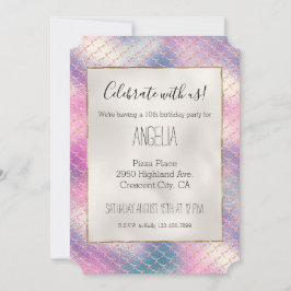 Girly Pink Aqua Gold Meerjungfrau Einladung