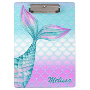 Girly Pink Aquamarin Mermaid Schwanz Scales Person Klemmbrett