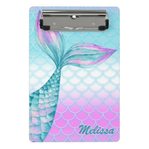Girly Pink Aquamarin Mermaid Schwanz Scales Person Mini Klemmbrett
