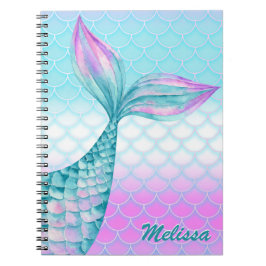 Girly Pink Aquamarin Mermaid Schwanz Scales Person Notizblock