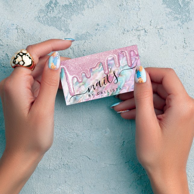 Girly Pink Aquamarin Pearl Opal Glitzer Tropfens N Visitenkarte (Von Creator hochgeladen)