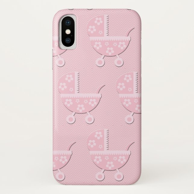 Girly PInk Baby Carriage Floral Case-Mate iPhone Hülle (Rückseite)