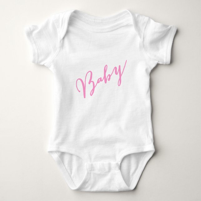 Girly Pink Baby Hand Letter Script Baby Strampler (Vorderseite)