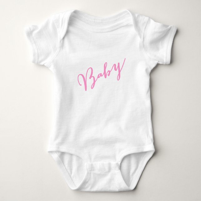 Girly Pink Baby Hand Letter Script Strampler (Vorderseite)