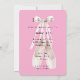 Girly Pink Ballet Shoes Bow Geburtstag Einladung