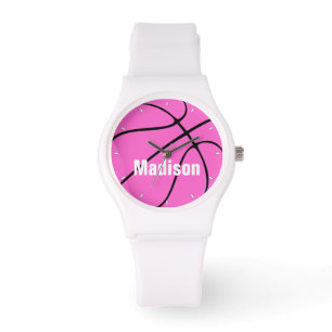 Girly Pink Basketball Individuelle Name/Text Girls Armbanduhr
