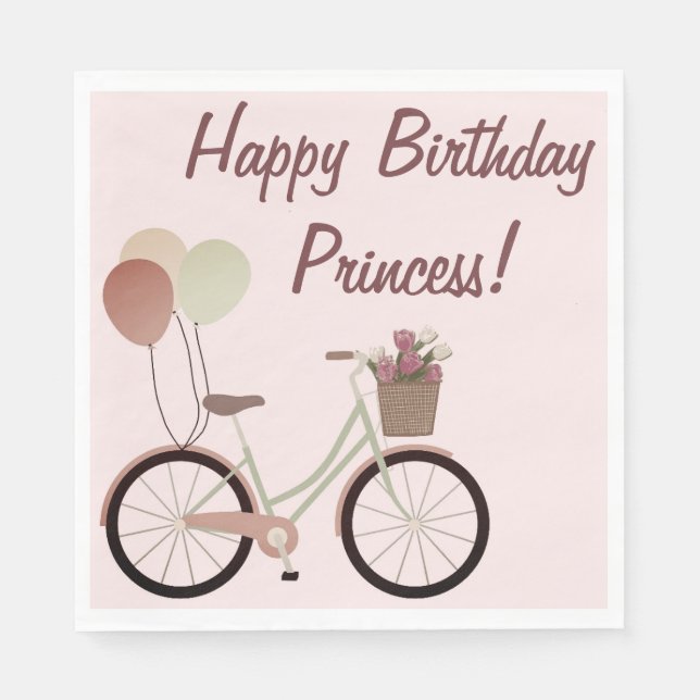 Girly Pink Bike Balloons zum Geburtstag Serviette (Vorderseite)
