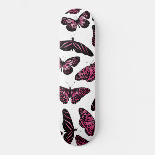 Girly Pink Black Butterfells Wasserfarbenmuster Skateboard